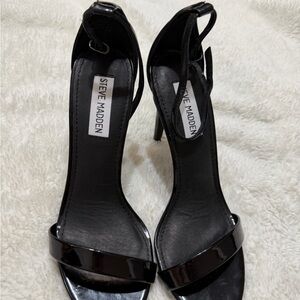 Steve Madden Black Patent Ankle-Strap Stiletto Heels